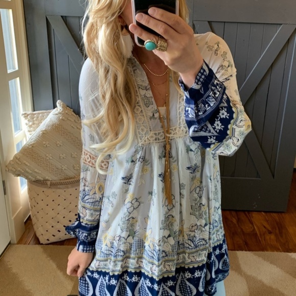 Shop Fig Dresses & Skirts - Boho Long Sleeve Floral Print Tunic Dress